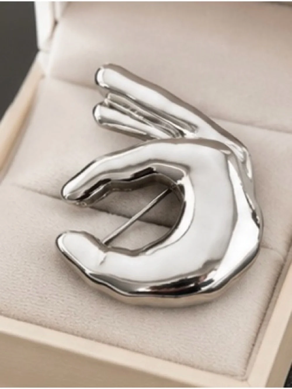 Modern Silver Hand Brooch | Abstract Statement Pin | Artistic Lapel Brooc